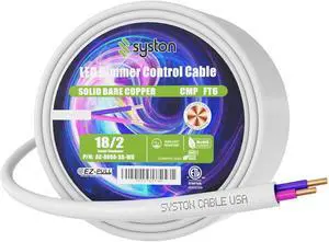 18/2 LED Lighting Dimmer Dimming Luminaire Control Wire Cable,18 AWG 2 Conductors Solid Bare Copper Unshielded Plenum Rated CMP CL3P FT6, for Ballast Wiring and Connection