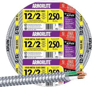 Southwire 68580055 250 ft 12/2 Solid CU MC Lite Cable, Aluminum