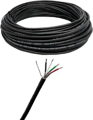 22 AWG 4 Conductor Stranded Shielded Plenum Cable Black CL3P Jacket for Security/Alarm/Access Control/Sound - 500 Foot Spool
