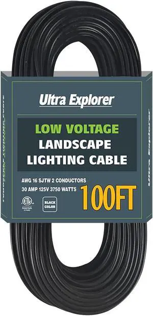 16/2 Low Voltage Landscape Lighting Wire, Outdoor Direct Burial Cable, 16 Gauge 2 Conductor, 100 Feet