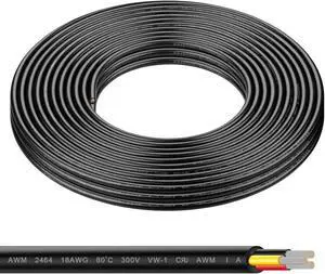 18 Gauge 3 Conductor Wire, 33FT Stranded Tinned Copper Wire, 3 Wire Cable for LED Strips Lamps Lighting Marine Automotive (18AWG, 33FT)