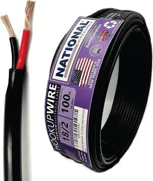 NATIONAL Wire&Cable - 18 Gauge 2 Conductors Premium Electrical Wire - Made in USA - 18 AWG Wire Stranded PVC Cord Copper Cable 100 Ft. Flexible Low Voltage LED Cable Lamps Lighting Automotive