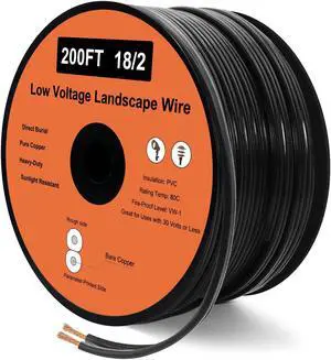 18 Gauge Wire 2 Conductor 200FT,18/2 Low Voltage Landscape Wire, Low Voltage Wire, Outdoor Direct Burial Electrical Wire, Copper Wire