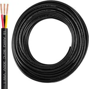 18 Gauge Wire 3 Conductor,18 AWG Electrical Wire Stranded PVC Cord Oxygen-Free Copper Cable,50FT 3 Core Pure Copper Flexible Cable Wire for LED Lamp Lighting Strips Automotive (50FT, 18AWG-3C)
