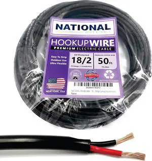 NATIONAL Wire&Cable - 18 Gauge 2 Conductors Premium Electrical Wire - Made in USA - 18 AWG Wire Stranded PVC Cord Copper Cable 50 Ft. Flexible Low Voltage LED Cable Lamps Lighting Automotive