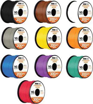 Iron Forge Cable 16 Gauge Automotive Wire - 10 Roll Assortment Pack - 200 Ft of Copper Clad Primary Wire per Roll, 16 Gauge Wire 200 Ft Stranded Copper Clad Aluminium Auto Wire