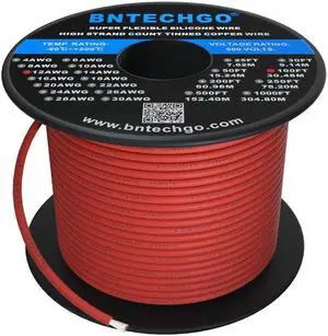 BNTECHGO 12 Gauge Silicone Wire Spool 100 ft Red Flexible 12 AWG Stranded Tinned Copper Wire