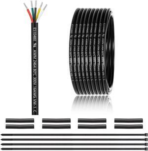 16 Gauge 5 Conductor Electrical Wire 25FT, UL 2464 16 AWG 5 Wire Cable Tinned Copper PVC Stranded 16/5 Core Wire for LED Lighting, Outdoor Low Voltage Extension Cable, Automotive etc.