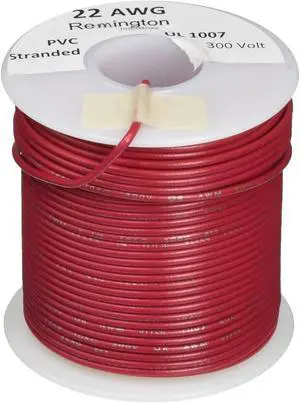 Remington Industries 22UL1007STRRED UL1007 22 AWG Gauge Stranded Hook-Up Wire, 300V, 0.0253" Diameter, 100' Length, Red