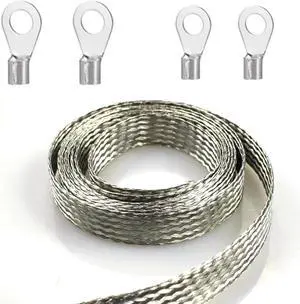 Tinned Flat Copper Braid Cable,6mm Flat Copper Braided Ground Strap Wire, Flexible Shielding Wire Mesh16.4ft
