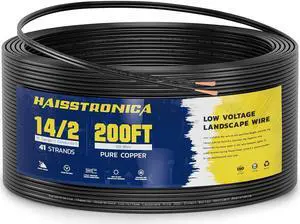 Low Voltage Landscape Wire,14/2 200FT haisstronica Landscape Lighting Copper Wire 14 Gauge 2 Conductor Landscaping Lights Wired Outdoor Direct Burial Electrical Wire