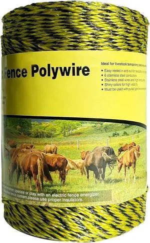 Upgraded Electric Fence Polywire 1312feet 400 Meters,1/8 Diameter Portable Electric Fencing Polywires, 6 Stainless Steel Strands Easy to Install,Portable Electronic Fence,Yellow and Black