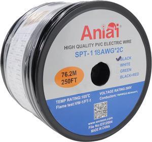SPT-1 18/2 Low Voltage Landscape Lighting Copper Wire - 250 Feet Black 18 Gauge Wire 2-Conductor - UL Listed 18/2 Wire Electrical Wire