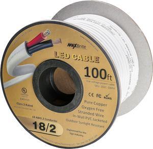 18AWG Low Voltage LED Cable, 2 Conductor, Outdoor Rated, Jacketed in-Wall Speaker Wire UL/cUL Class 2, Sunlight Resistant (100ft Reel)