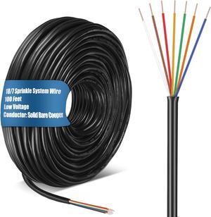 Solid Sprinkler System Wire, 18 Gauge Irrigation Wire with UV Resistant PVC Jacket Sprinkler Cable for Underground Irrigation System, Field Central Control System, 30V, UL Listed (18/7, 100 Ft)