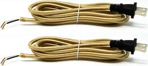 Cloth Covered Round Lamp Wire with Plug 8 Feet Long (Gold, 2 Pack)