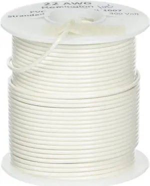 Remington Industries 22UL1007STRWHI UL1007 22 AWG Gauge Stranded Hook-Up Wire, 300V, 0.0253" Diameter, 100' Length, White