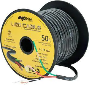 50 ft. 18AWG Low Voltage LED Cable 3 Conductor Black Sleeve in-Wall Speaker Wire UL Class 2 Certified