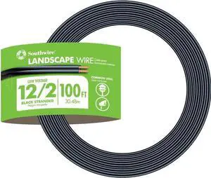 Southwire 55213443 100-Feet 12-Gauge 2 Conductor 12/2 Low-Voltage Underground Direct Burial Landscape Lighting Cable, Black