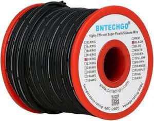 BNTECHGO 20 Gauge Silicone Ribbon Cable Flexible 2P Black 50 ft Flat Cable 20 AWG Stranded Tinned Copper Wire