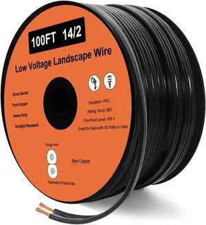 14/2 Low Voltage Landscape Wire, 14 Gauge Wire 2 Conductor 100 Feet, Low Voltage Wire, Outdoor Direct Burial Electrical Wire, Copper Wire