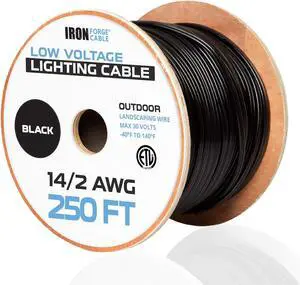 IRON FORGE CABLE 14/2 Low Voltage Wire - Landscape Electrical Wiring for Indoor Outdoor Lighting, Sprinkler, Landscaping Projects - 14 Gauge Wire - 250ft - Black