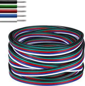 22 Gauge 5Pin Extension Wire, EvZ 22AWG 5 Conductor Parallel Electric Cable Cord for RGBW LED Strips 3528 5050, Black-Green-Red-Blue-White, 66ft/20M