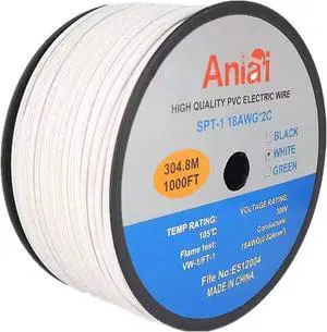 SPT-1 18/2 Low Voltage Landscape Lighting Copper Wire - 1000 Feet White 18 Gauge Wire 2-Conductor - UL Listed 18/2 Wire Electrical Wire
