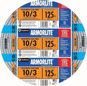 Southwire 10/3 125 ft Aluminum Armorlite Metal Clad Cable (Silver), Sliver