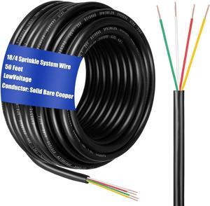 Hoolerry Solid Sprinkler System Wire 18 Gauge Irrigation Wire with UV Resistant PVC Jacket Sprinkler Cable for Underground Irrigation System Field Central Control System 30V, UL Listed (18/4, 50 Ft)