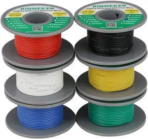 26 Gauge Silicone Wire Kit 6 Color Red Black White Blue Green Yellow(10m/32.8ft Each) High Resistant 200 deg C 600V Electronic Wire 26 AWG Stranded Wire 30 Strands Tinned Copper Wire Hook Up