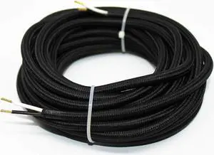 18/2 20Ft Vintage Electrical Wire Lamp Cord Rayon Covered Braided Black 18 AWG 2 Conductor 20 Feet Flexible Fabric Pendant Lighting Power Antique Cable(10A) 18/2 20Ft Vintage Electrical Wire Lamp Cord Rayon Covered Braided Black 18 AWG 2 Conductor 20 Feet Flexible Fabric Pendant Lighting Power Antique Cable(10A)