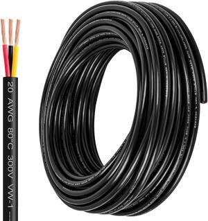20 Gauge Wire 3 Conductor,20 AWG Electrical Wire Stranded PVC Cord Oxygen-Free Copper Cable,50FT 3 Core Pure Copper Flexible Cable Wire for LED Lamp Lighting Strips Automotive (20AWG-3C, 50FT)