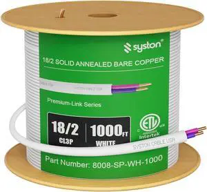 18/2 LED Lighting Dimmer Dimming Luminaire Control Wire Cable,18 AWG 2 Conductors Solid Bare Copper Unshielded Plenum Rated CMP CL3P FT6, for Ballast Wiring and Connection