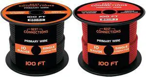 10-Gauge Automotive Primary Wire Bundle (100ft Each, Red & Black) | Ideal for Car Audio, Automotive, and Trailer | Durable Primary/Remote, Power/Ground Electrical Wiring