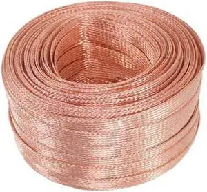 Flat Braided Copper Wire Drain Cable Electric Stranded Bare Flexible Spiral Grounding Lead Conductive Conductors 20m