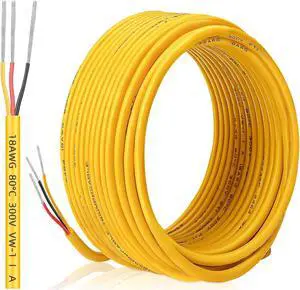 18 Gauge 3 Conductor Electrical Wire, 50FT/15M yellow Thermostat Wire, PVC Stranded Tinned Copper 3Wire Cable, Flexible Extension Cord