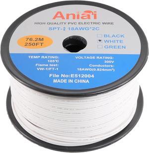 SPT-2 18/2 Low Voltage Landscape Lighting Copper Wire - 250 Feet White 18 Gauge Wire 2-Conductor - UL Listed 18/2 Wire Electrical Wire
