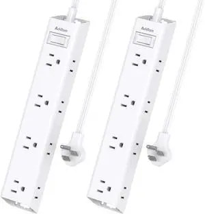 2 Pack Surge Protector Power Strip - Flat Plug Extension Cord, 12 Outlet Extender 3 Sides with Overload Protection, 5ft, 1050J, Wall Mount Multi Plug Adapter for Home Office College Dorm Essentials