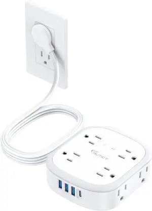Surge Protector Power Strip Flat Plug, 5ft Ultra Thin Flat Plug Extension Cord, 8 Widely-Spaced Outlets & 4 USB (1 USB C), Wall Mountable, 1440J, Compact for Home Office Travel Dorm Room Essentials Surge Protector Power Strip Flat Plug, 5ft Ultra Thin Flat Plug Extension Cord, 8 Widely-Spaced Outlets & 4 USB (1 USB C), Wall Mountable, 1440J, Compact for Home Office Travel Dorm Room Essentials