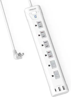 2 Prong Power Strip, WRXDMC 2 Prong to 3 Prong Outlet Adapter, 1680J Surge Protector, 1625W, 5ft Extension Cord with Flat Plug Polarized Plug, 6 AC Outlets & 3 USB, Wall Mountable, Ideal for Old House