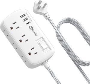 Long Extension Cord 20 ft - Flat Plug Small Power Strip Surge Protetor with 6 Outlets 3 USB (5V/3.4A 17W) Charging Ports, Multi Plug Wall Outlet Splitter for Home Office Dorm Roomc, White