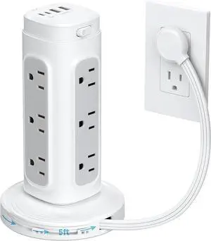 TROND Retractable Power Strip Tower - 5ft Flat Plug Extension Cord with Multiple Outlets, Surge Protector with USB C Ports PD 20W, 1700J Protection, Home Office Desk Supplies, Dorm Room Essentials