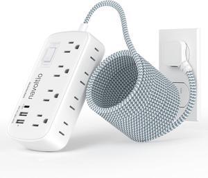 Flat Extension Cord 15 FT Multiple Outlets- Surge Protector Power Strip 8 AC Outlets 3 USB (5V/3.4A 17W) 1080 Joules Long Braided Cord Wall Mountable for Home Office Dorm 13A 1625W