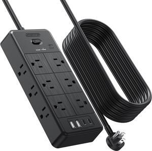Surge Protector Extension Cord 15FT, NTONPOWER 4000J Surge Protector Power Strip with 12 Outlets & 4 USB Ports (2 USB C), 3 Side Outlet Extender, Wall Mounted Extension Cord for Home Office