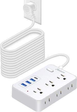 20 FT Extension Cord with Multiple Outlets, Asamoom 20 ft Surge Protector Power Strip with 6 Outlets with 4 USB Ports(1 USB C)Flat Plug with Long Cord 1700 Joules Protection for Home Office White
