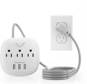 Power Strip 3 Outlets and 3 USB Ports with Switch Control, Desktop Charging Station with 5 ft Extension Cord, Compact for Nightstand, Office and Travel - White