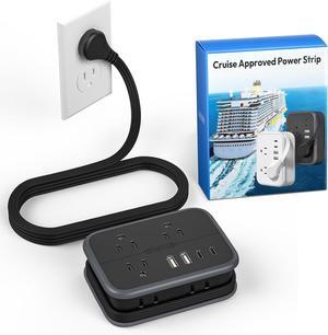 NTONPOWER Cruise Approved Power Strip, Wrapped 4 ft Extension Cord Flat Wall Plug with 6 Outlets 3 USB(1 USB C), Non Surge Protector for Cruise Ship, Hotel, Travel Essentials