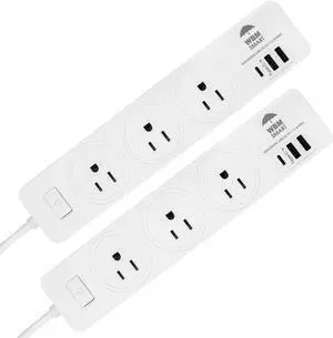 Power Strip 5.9 ft 10 A - Extention Cord Socket, Pack of 2 with 2 USB Ports and 1 Type C Plug, Multi Outlet Extender for Home, Office and Dorm Room