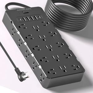 Large Surge Protector Power Strip with USB Ports (4A+2C),Heavy Duty Extension Cord 14 Gauge 6.5 Ft,4000 Joules Surge Protection,25 Spaced AC Outlets,for Commercial,Home,Office,Dorm,Black,ETL Listed